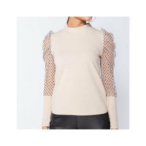 Mock Neck Polka Dot Mesh Long Sleeves